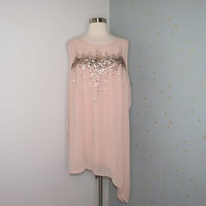 Lane Bryant | Pink Sequin High Low Sleeveless Top